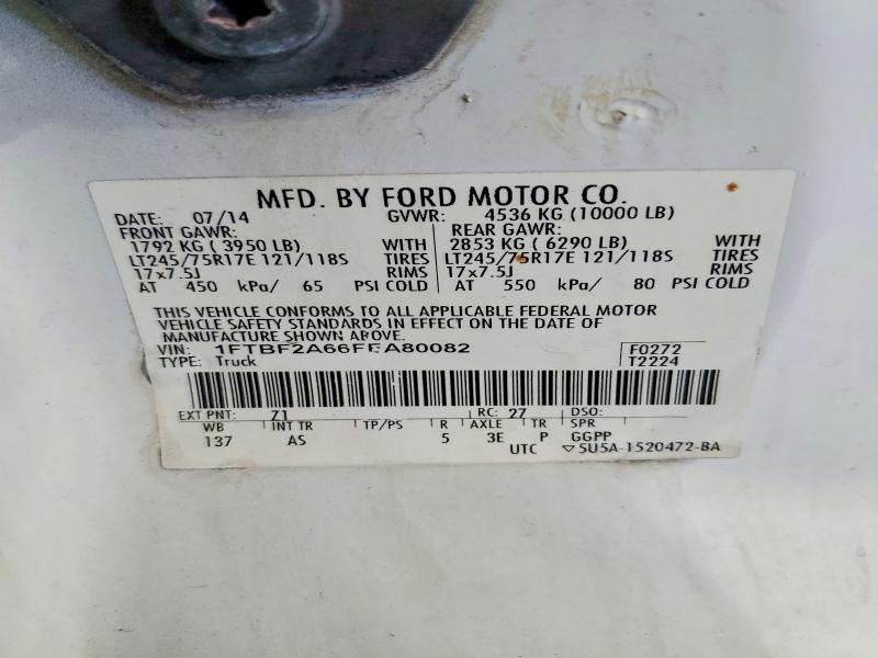 64144966 :رقم المزاد ، 1FTBF2A66FEA80082 vin ، 2015 Ford F250 مزاد بيع