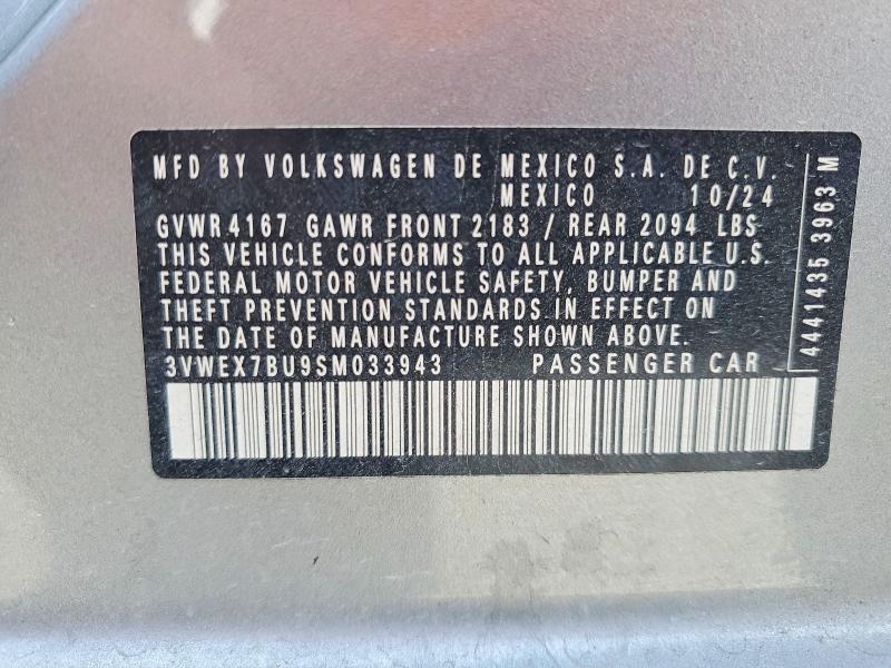 2025 Volkswagen Jetta მანქანა იყიდება აუქციონზე, vin: 3VWEX7BU9SM033943, აუქციონის ნომერი: 60031566