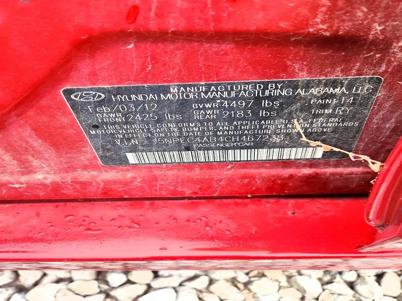 62761466 :رقم المزاد ، 5NPEC4AB4CH467238 vin ، 2012 Hyundai Sonata مزاد بيع