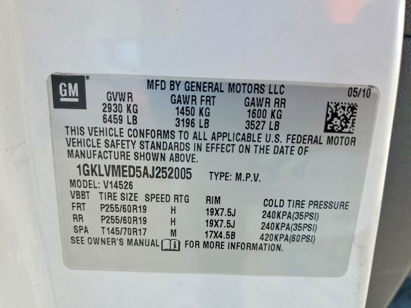 Aukcja sprzedaży 2010 Gmc Acadia, vin: 1GKLVMED5AJ252005, numer aukcji: 61945636