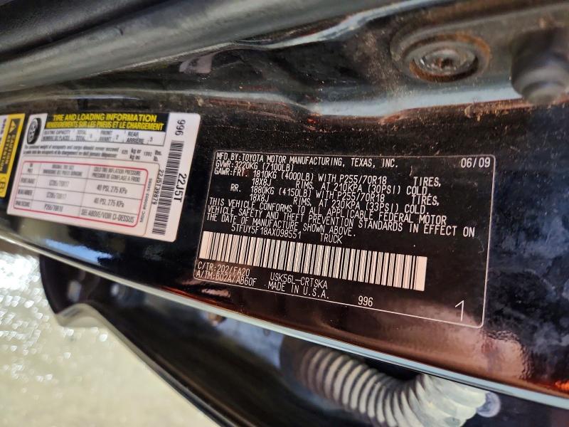 Aukcja sprzedaży 2010 Toyota Tundra, vin: 5TFUY5F18AX098551, numer aukcji: 62123396