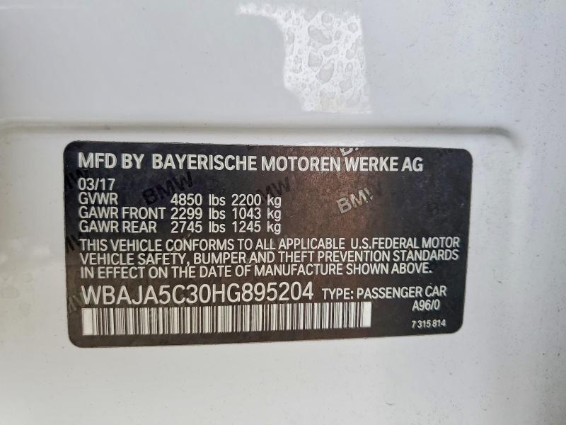 2017 Bmw 530 მანქანა იყიდება აუქციონზე, vin: WBAJA5C30HG895204, აუქციონის ნომერი: 59221286