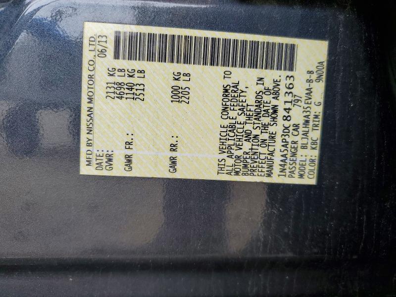 Aukcja sprzedaży 2013 Nissan Sedan, vin: 1N4AA5AP3DC841363, numer aukcji: 62110776
