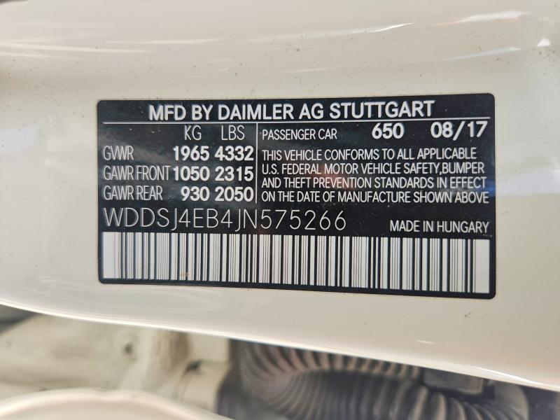 2018 Mercedes-benz Cla მანქანა იყიდება აუქციონზე, vin: WDDSJ4EB4JN575266, აუქციონის ნომერი: 60958856