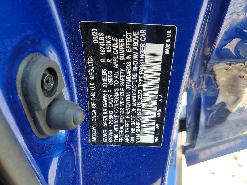 2020 Honda Civic მანქანა იყიდება აუქციონზე, vin: SHHFK7H98LU222323, აუქციონის ნომერი: 59389956