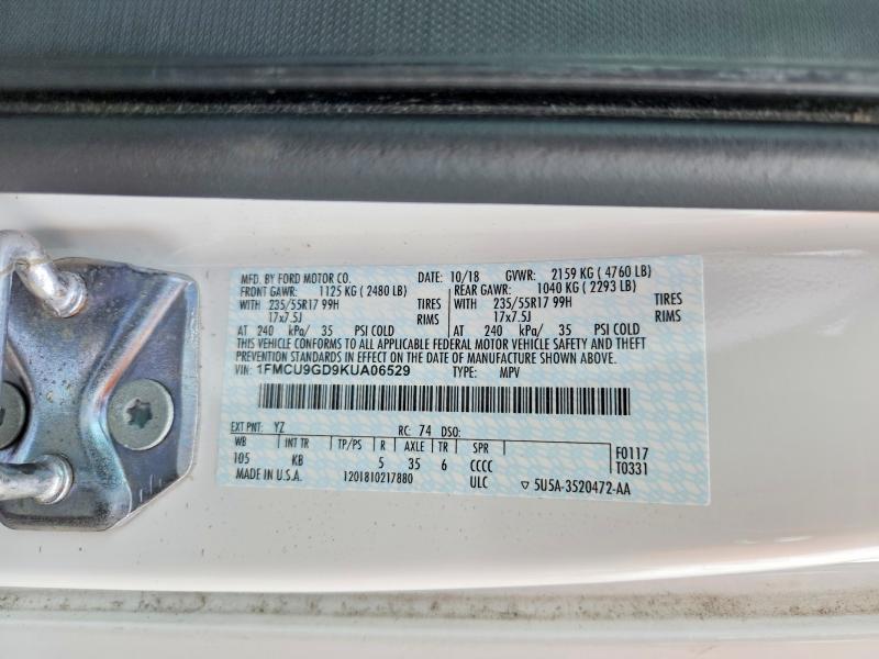 61876786 :رقم المزاد ، 1FMCU9GD9KUA06529 vin ، 2019 Ford Escape مزاد بيع