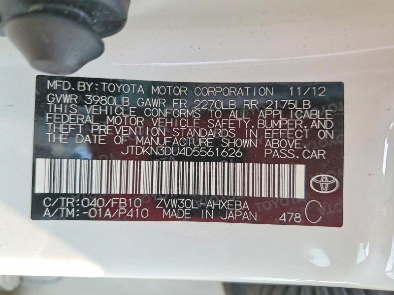 60919646 :رقم المزاد ، JTDKN3DU4D5561626 vin ، 2013 Toyota Prius مزاد بيع