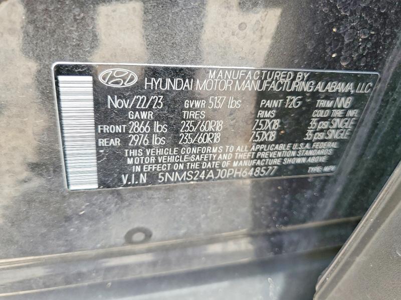 2023 Hyundai Santa Fe მანქანა იყიდება აუქციონზე, vin: 5NMS24AJ0PH648577, აუქციონის ნომერი: 59712046