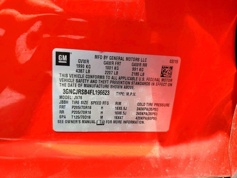 Продаж на аукціоні авто 2015 Chevrolet Trax, vin: 3GNCJRSB4FL196623, номер лоту: 62112746