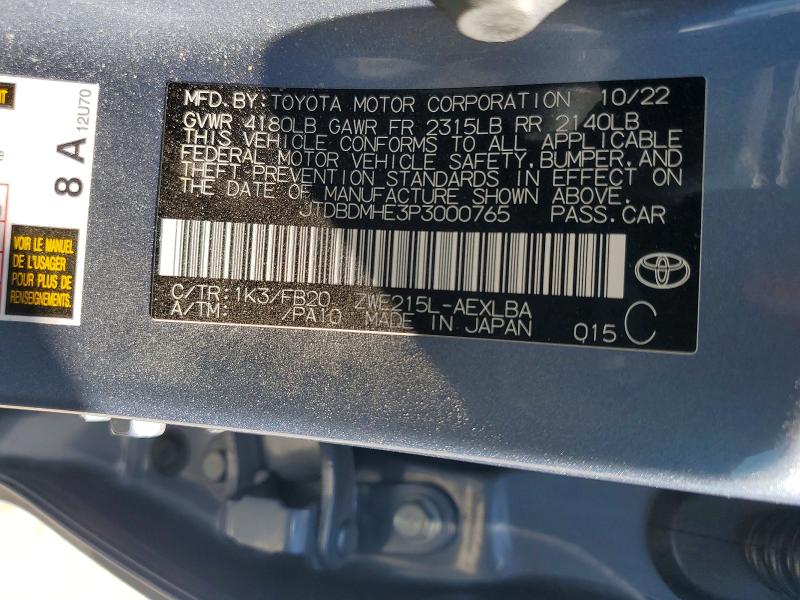 Продаж на аукціоні авто 2023 Toyota Corolla Hybrid, vin: JTDBDMHE3P3000765, номер лоту: 62542376