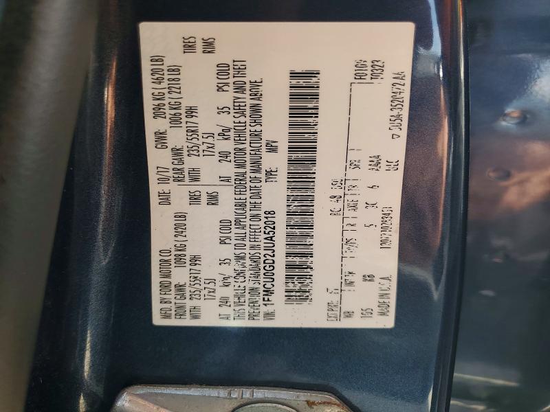 2018 Ford Escape მანქანა იყიდება აუქციონზე, vin: 1FMCU0GD2JUA52018, აუქციონის ნომერი: 60589656