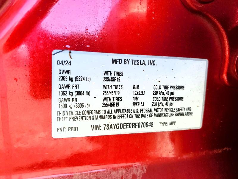 Aukcja sprzedaży 2024 Tesla Model Y, vin: 7SAYGDEE0RF070948, numer aukcji: 61969116