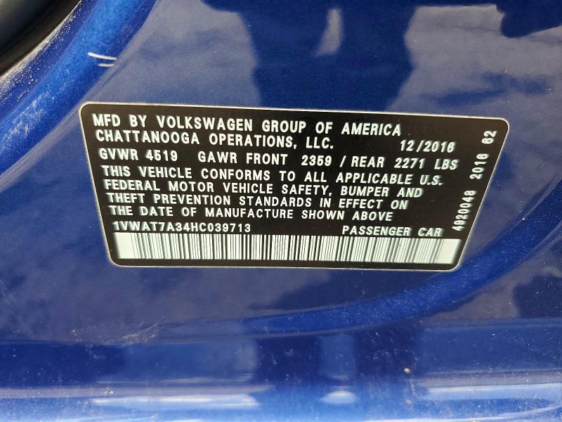 Продаж на аукціоні авто 2017 Volkswagen Passat, vin: 1VWAT7A34HC039713, номер лоту: 63072806