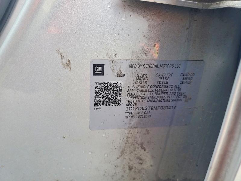 60637386 :رقم المزاد ، 1G1ZD5ST9MF023417 vin ، 2021 Chevrolet Malibu مزاد بيع