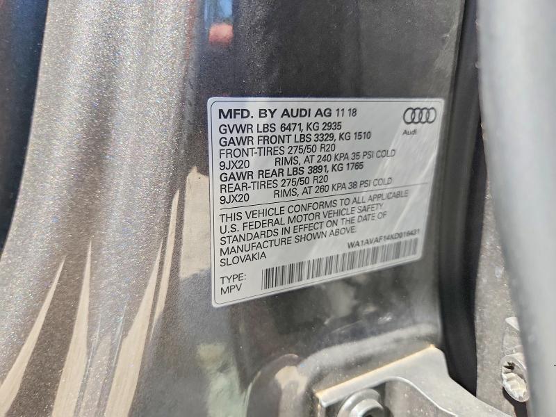 2018 Audi Unknown მანქანა იყიდება აუქციონზე, vin: WA1AVAF14KD016431, აუქციონის ნომერი: 59690866