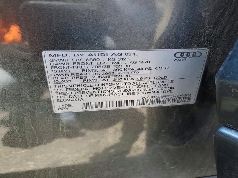 2015 Audi Q7 მანქანა იყიდება აუქციონზე, vin: WA1DGAFE5FD019404, აუქციონის ნომერი: 61841656