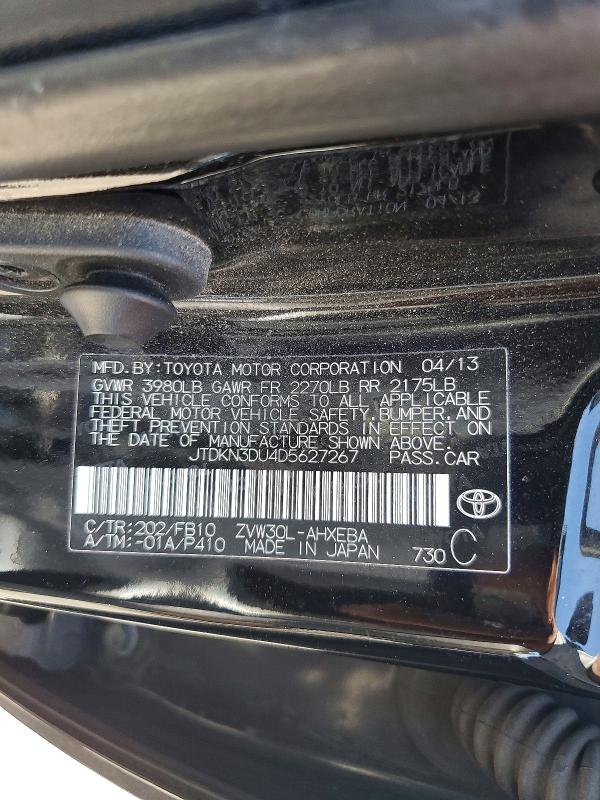 Продаж на аукціоні авто 2013 Toyota Prius, vin: JTDKN3DU4D5627267, номер лоту: 62342726