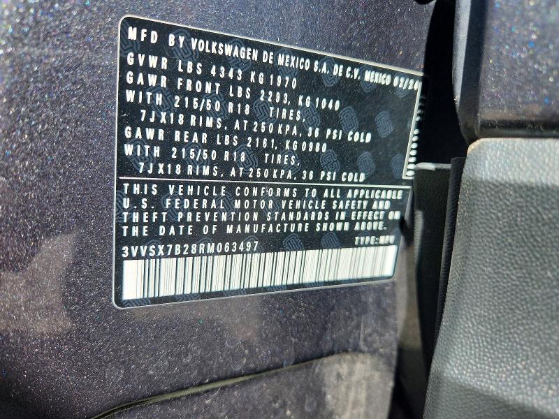 63584106 :رقم المزاد ، 3VVSX7B28RM063497 vin ، 2024 Volkswagen Taos مزاد بيع