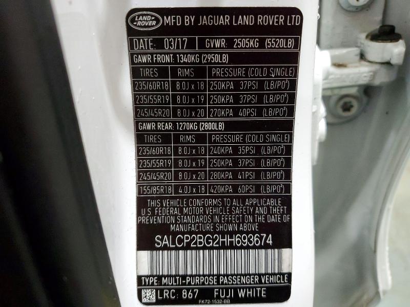 Aukcja sprzedaży 2017 Land Rover Discovery Sport, vin: SALCP2BG2HH693674, numer aukcji: 60477436