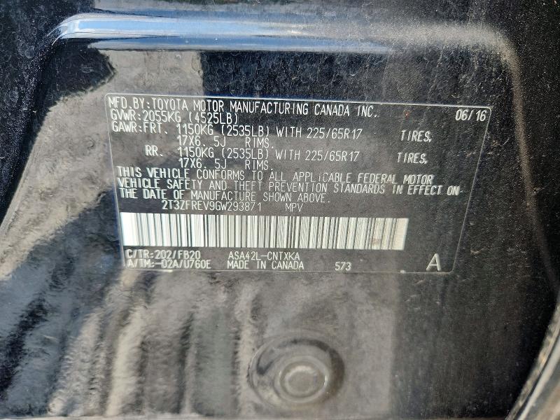 2016 Toyota Rav4 მანქანა იყიდება აუქციონზე, vin: 2T3ZFREV9GW293871, აუქციონის ნომერი: 59250636