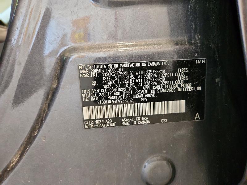 61354636 :رقم المزاد ، 2T3DFREV4FW256252 vin ، 2015 Toyota Rav4 مزاد بيع