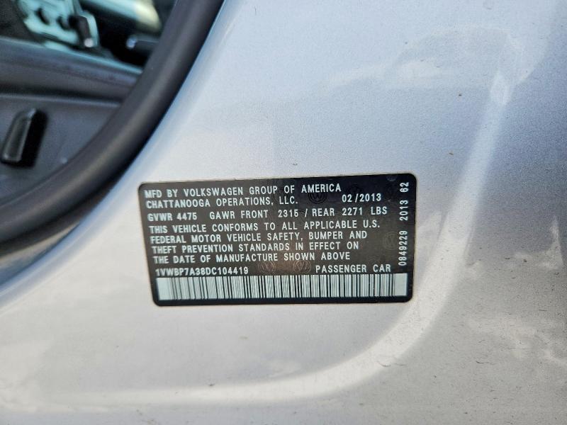 Продажа на аукционе авто 2013 Volkswagen Passat, vin: 1VWBP7A38DC104419, номер лота: 63469316