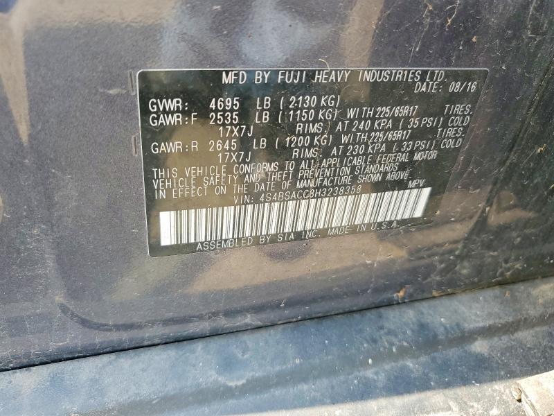 61099186 :رقم المزاد ، 4S4BSACC8H3238358 vin ، 2017 Subaru Outback مزاد بيع
