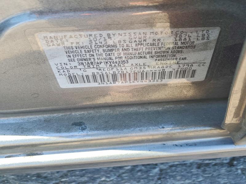 2019 Nissan Sentra მანქანა იყიდება აუქციონზე, vin: 3N1AB7AP1KY443353, აუქციონის ნომერი: 60096006