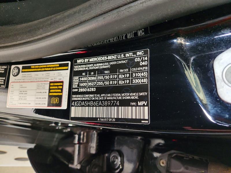 61470416 :رقم المزاد ، 4JGDA5HB6EA389774 vin ، 2014 Mercedes-benz Ml مزاد بيع