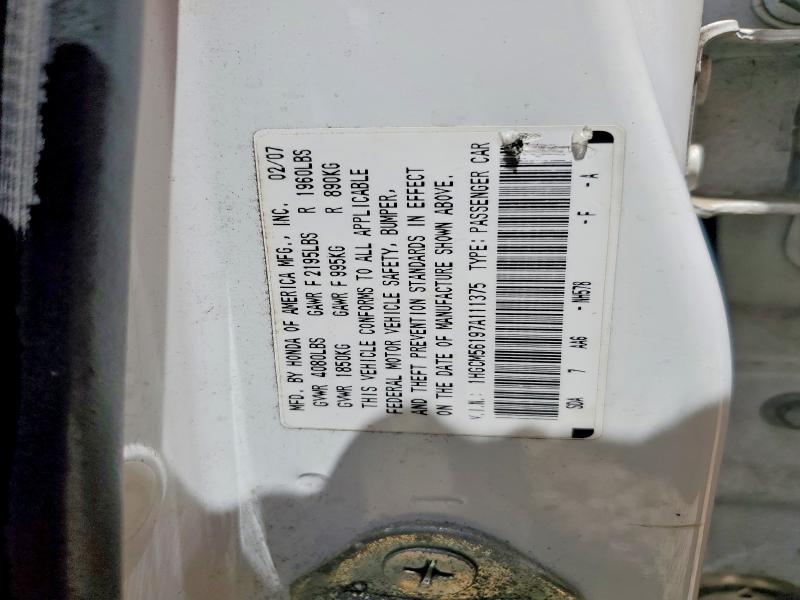 2007 Honda Accord მანქანა იყიდება აუქციონზე, vin: 1HGCM56197A111375, აუქციონის ნომერი: 61778746