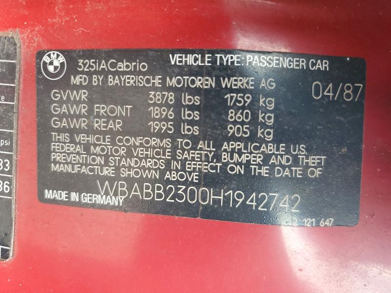 Продаж на аукціоні авто 1987 Bmw 325, vin: WBABB2300H1942742, номер лоту: 60828296
