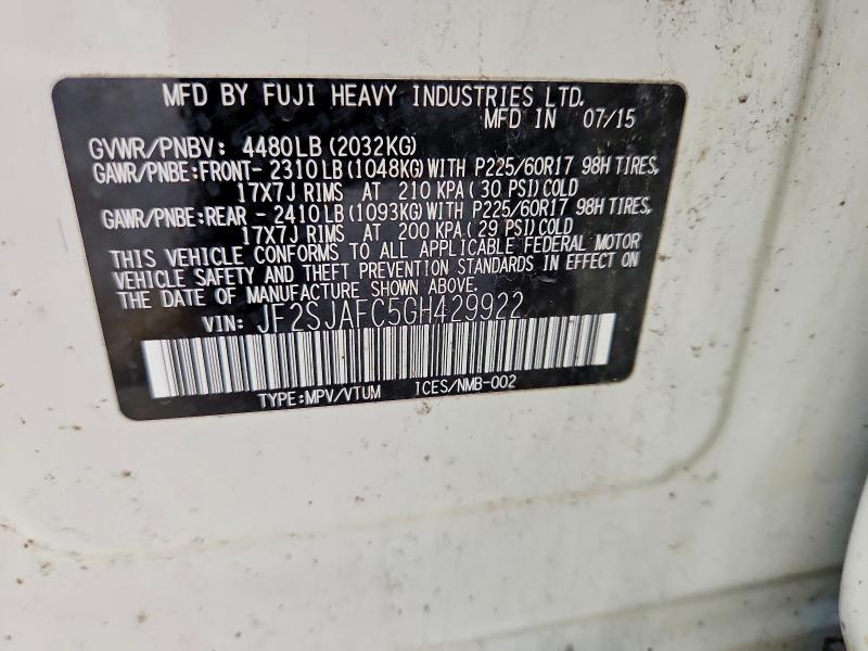 Auction sale of the 2016 Subaru Forester, vin: JF2SJAFC5GH429922, lot number: 60585796