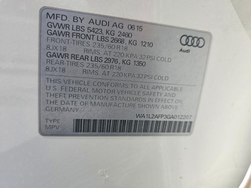Aukcja sprzedaży 2016 Audi Q5, vin: WA1L2AFP3GA012207, numer aukcji: 60000426