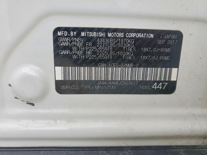 2018 Mitsubishi Rvr მანქანა იყიდება აუქციონზე, vin: JA4AJ4AW4JZ603617, აუქციონის ნომერი: 61857546