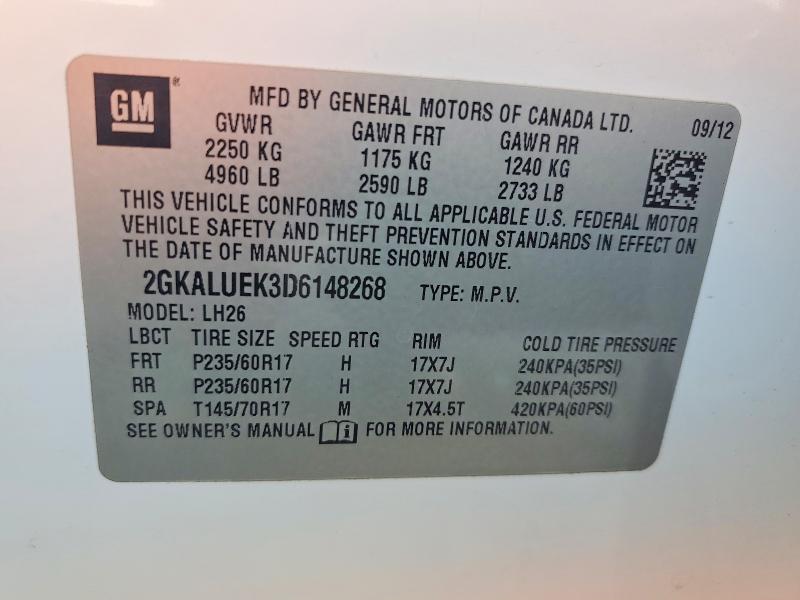 Aukcja sprzedaży 2013 Gmc Terrain, vin: 2GKALUEK3D6148268, numer aukcji: 62028136