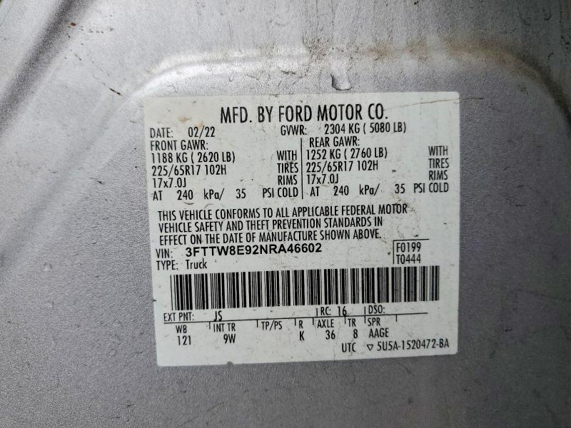 Aukcja sprzedaży 2022 Ford Maverick, vin: 3FTTW8E92NRA46602, numer aukcji: 59967476