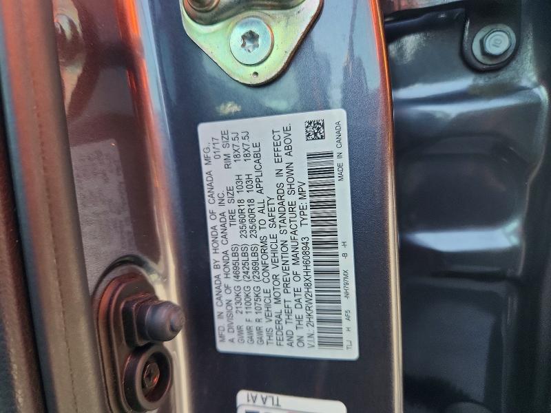 59702406 :رقم المزاد ، 2HKRW2H8XHH608943 vin ، 2017 Honda Cr-v مزاد بيع