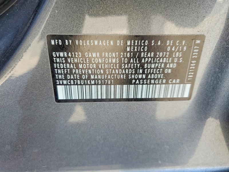 Продаж на аукціоні авто 2019 Volkswagen Jetta, vin: 3VWCB7BU1KM191781, номер лоту: 60070446