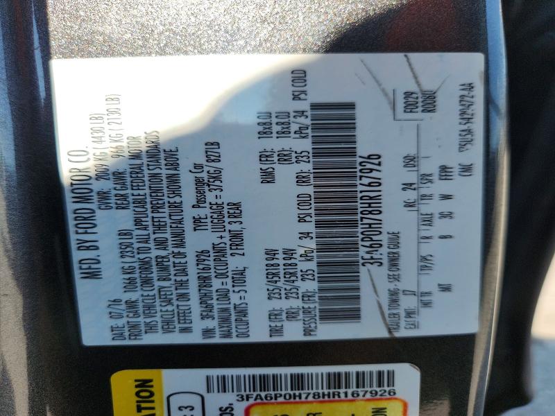 61186356 :رقم المزاد ، 3FA6P0H78HR167926 vin ، 2017 Ford Fusion مزاد بيع