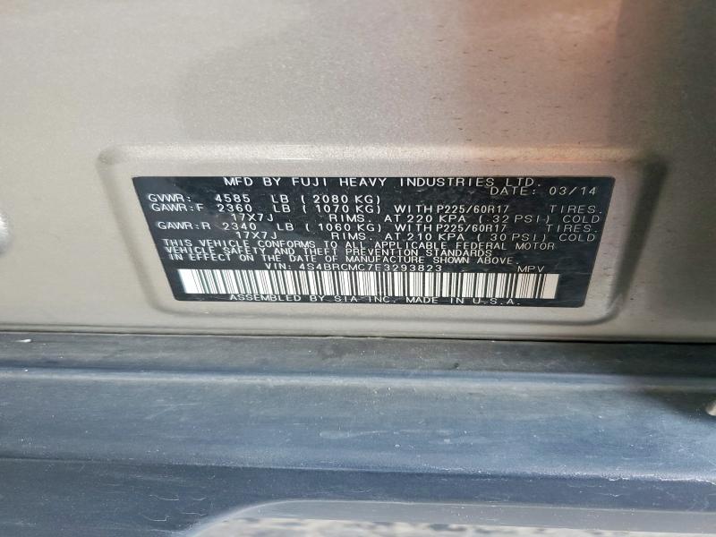 61994336 :رقم المزاد ، 4S4BRCMC7E3293823 vin ، 2014 Subaru Outback مزاد بيع