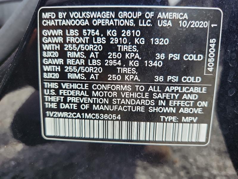 2021 Volkswagen Atlas მანქანა იყიდება აუქციონზე, vin: 1V2WR2CA1MC536054, აუქციონის ნომერი: 60649926