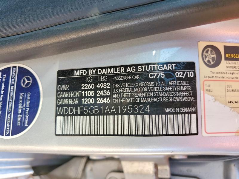Aukcja sprzedaży 2010 Mercedes-benz E, vin: WDDHF5GB1AA195324, numer aukcji: 60427326