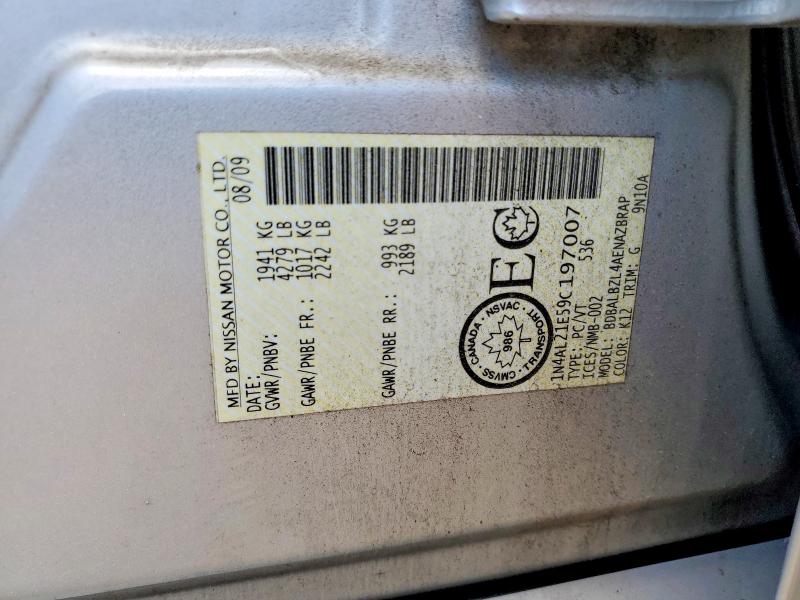 Aukcja sprzedaży 2009 Nissan Altima, vin: 1N4AL21E59C197007, numer aukcji: 58599026