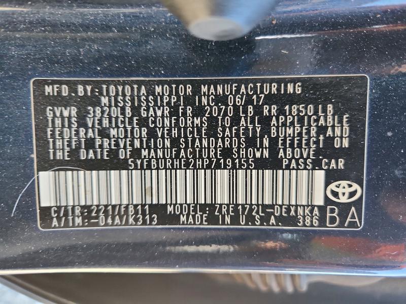 Aukcja sprzedaży 2017 Toyota Corolla, vin: 5YFBURHE2HP719155, numer aukcji: 63145016