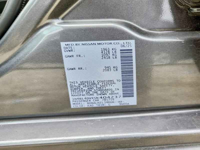 Aukcja sprzedaży 2025 Nissan Altima, vin: 1N4BL4DVXSN404237, numer aukcji: 62848346