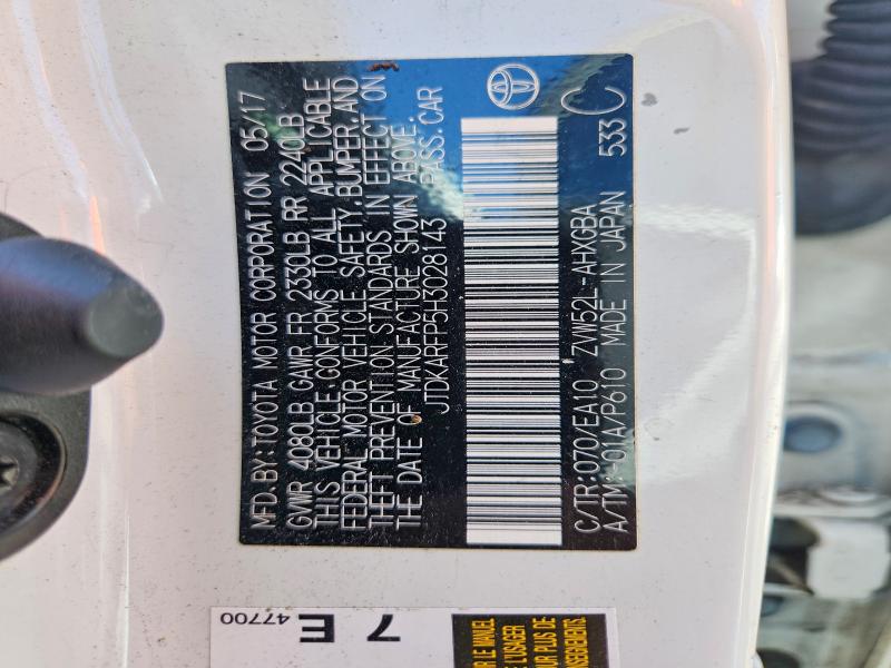 59896166 :رقم المزاد ، JTDKARFP5H3028143 vin ، 2017 Toyota Prius Prime مزاد بيع