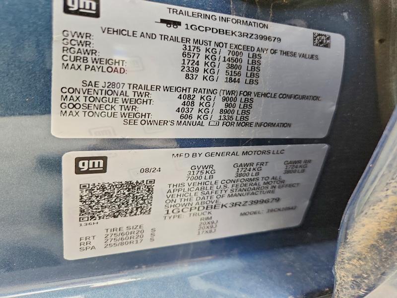 Продаж на аукціоні авто 2024 Chevrolet Silverado, vin: 1GCPDBEK3RZ399679, номер лоту: 61723126
