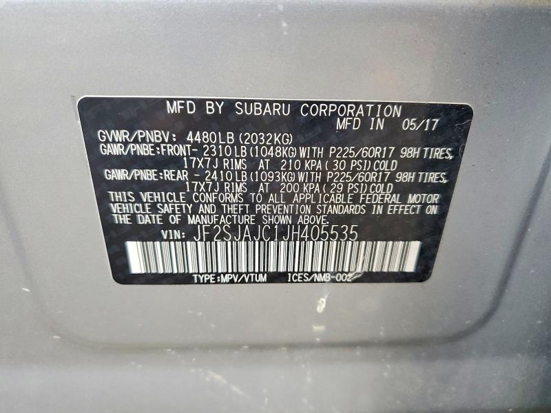 Aukcja sprzedaży 2018 Subaru Forester, vin: JF2SJAJC1JH405535, numer aukcji: 60388356