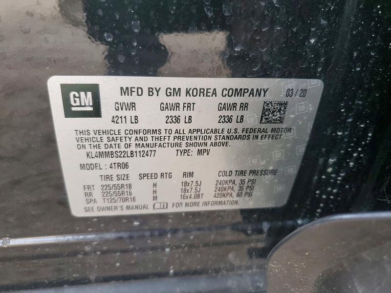 2020 Buick Encore Gx მანქანა იყიდება აუქციონზე, vin: KL4MMBS22LB112477, აუქციონის ნომერი: 60370316