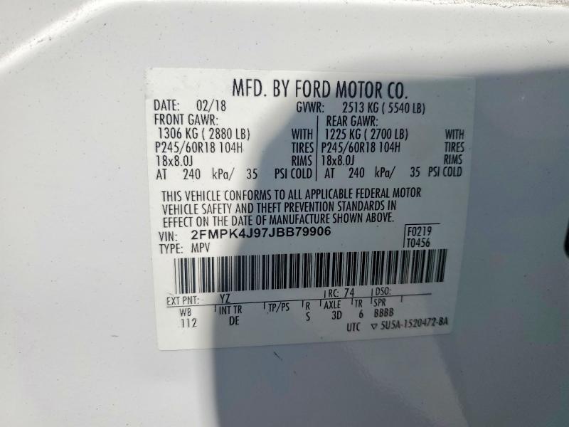 Aukcja sprzedaży 2018 Ford Edge, vin: 2FMPK4J97JBB79906, numer aukcji: 61948596